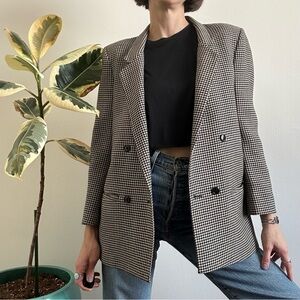 Saks Fifth Avenue Black and White Houndstooth Blazer